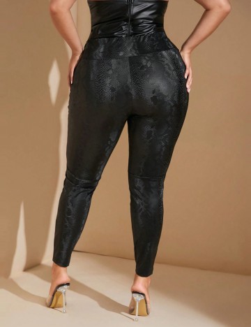 Colanți imitație piele Shein Curve+, negru