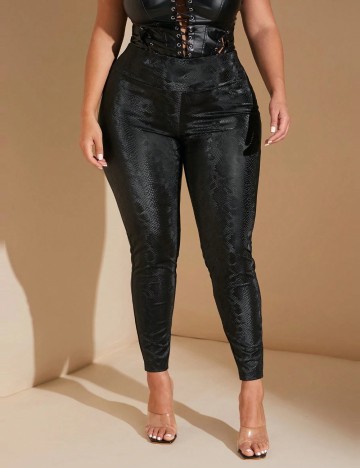 Colanți imitație piele Shein Curve+, negru