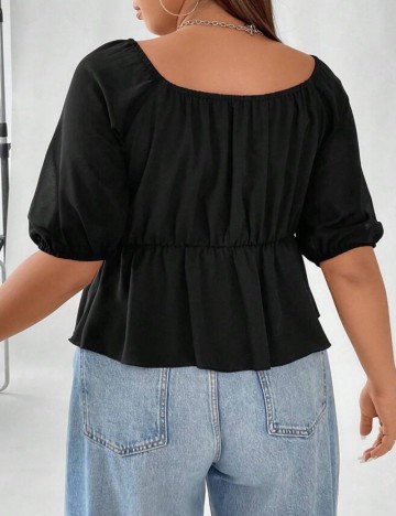 Cămașă cu mânecă scurtă Shein Curve+, negru