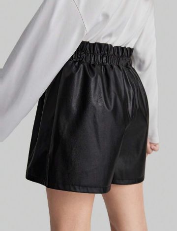 Pantaloni imitație din piele Shein, negru
