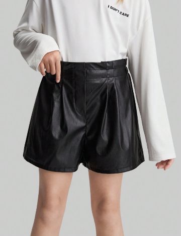 Pantaloni imitație din piele Shein, negru