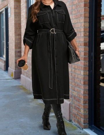 Cardigan lung Shein Curve+, negru