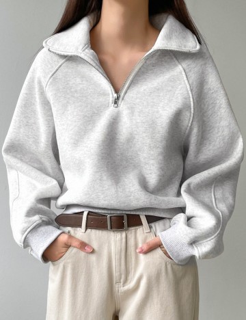 Bluză cu fermoar DAZY / LESS by SHEIN, gri