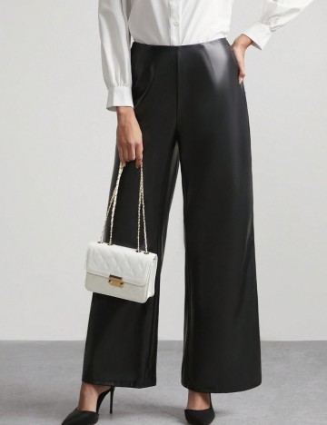 Pantaloni imitație din piele Shein, negru