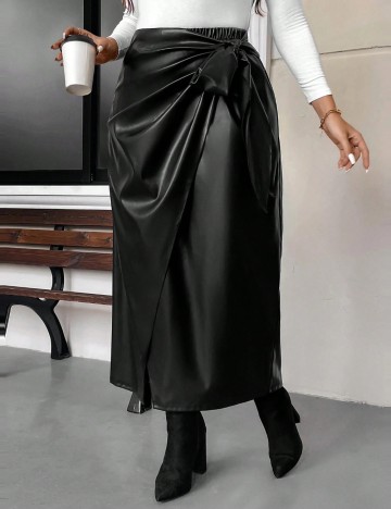 Fustă Imitație Piele Shein Curve+, negru