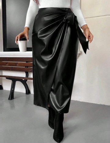 Fustă Imitație Piele Shein Curve+, negru