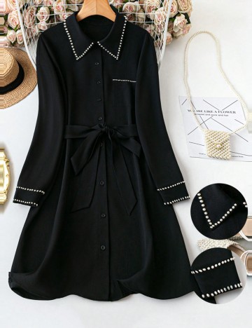 Rochie tip cămașă Shein Curve+, negru