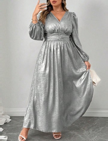 Rochie maxi Shein Curve+, argintiu