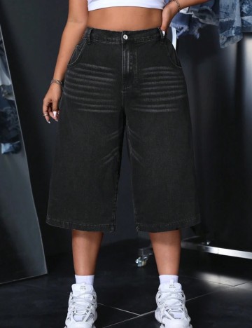 Pantaloni 3/4 Shein Curve+, negru