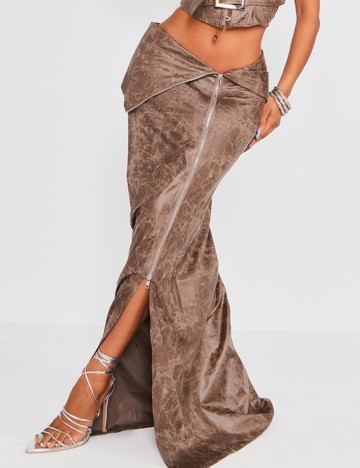 Fustă maxi PRETTYLITTLETHING, maro