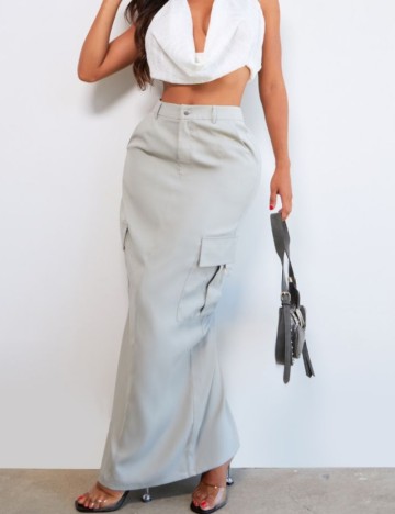 Fustă maxi PRETTYLITTLETHING, gri