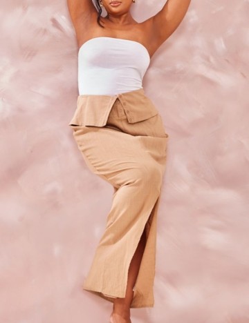 Fustă maxi PRETTYLITTLETHING, bej