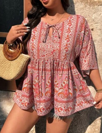 Cămașă cu mânecă scurtă Shein Curve+, mix culori