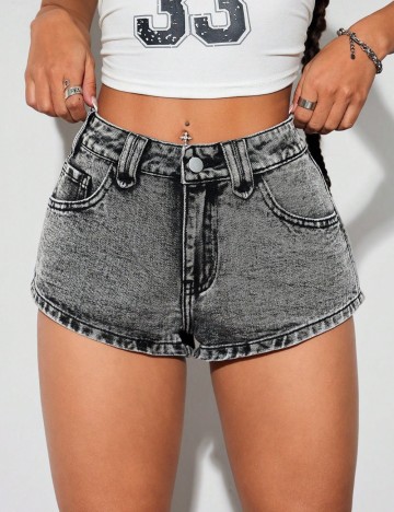Pantaloni scurți de blugi Shein, negru