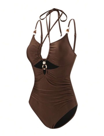 Costum de baie întreg Shein Curve+, maro