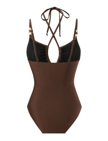 Costum de baie întreg Shein Curve+, maro