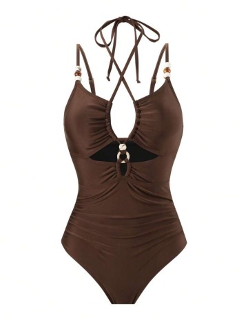 Costum de baie întreg Shein Curve+, maro