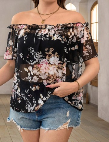 Cămașă cu mânecă scurtă Shein Curve+, mix culori