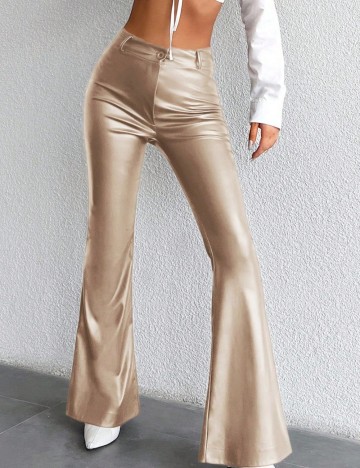 Pantaloni imitație din piele Shein, bej