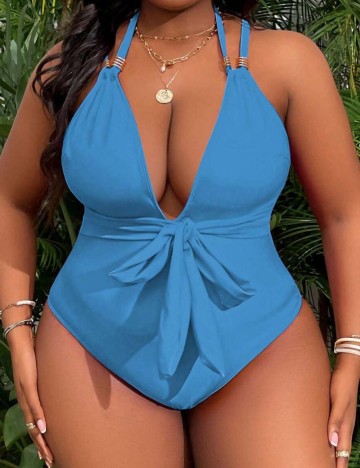 Costum de baie întreg Shein Curve+, albastru