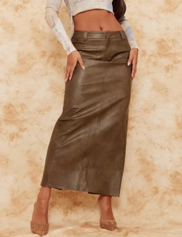 Fustă Imitație Piele PRETTYLITTLETHING, maro