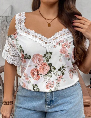 Cămașă cu mânecă scurtă Shein Curve+, alb