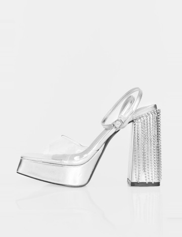 Sandale Cu Toc PRETTYLITTLETHING, argintiu