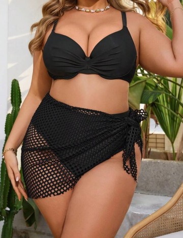 Set costum de baie și fustă Shein Curve+, negru