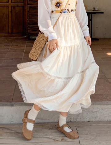Fustă maxi FRIFUL by SHEIN, crem