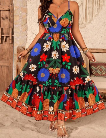 Rochie maxi Shein Curve+, mix culori