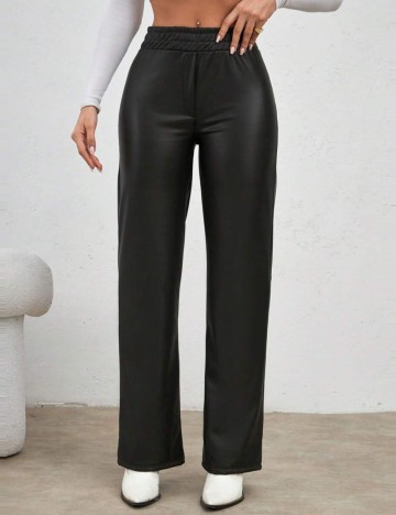 Pantaloni din imitatie de piele Shein, kaki