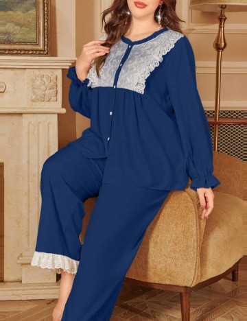 Compleu pijamale Shein Curve+, albastru