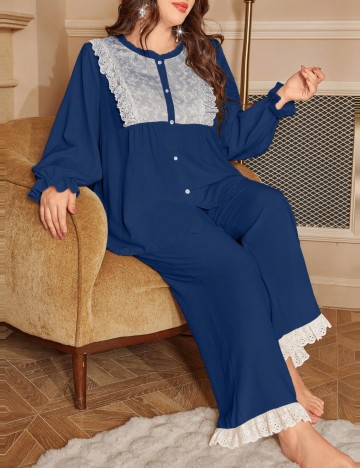 Compleu pijamale Shein Curve+, albastru