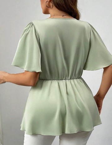 Cămașă cu mânecă scurtă Shein Curve+, verde