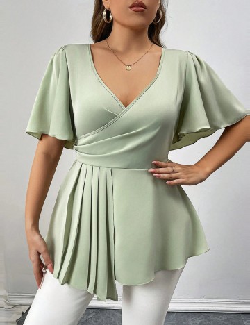 Cămașă cu mânecă scurtă Shein Curve+, verde