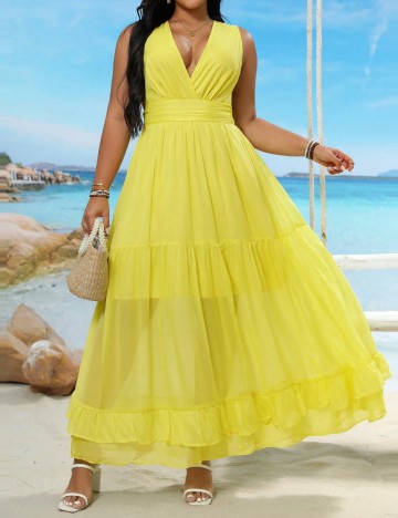 Rochie maxi Shein Curve+, galben
