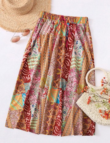 Fustă midi Shein Curve+, mix culori