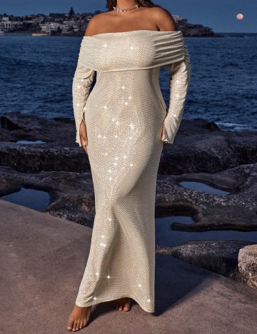Rochie maxi Shein Curve+, bej
