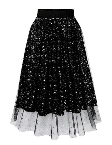 Fustă midi Shein Curve+, negru