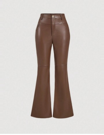 Pantaloni imitație din piele Shein, maro