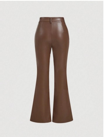 Pantaloni imitație din piele Shein, maro