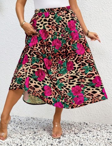 Fustă midi Shein Curve+, mix culori