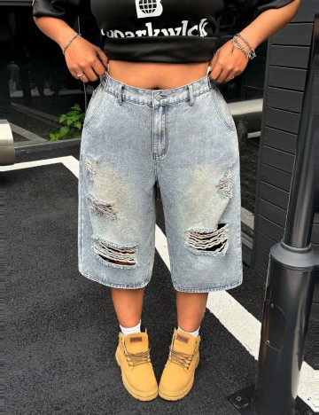 Pantaloni scurți de blugi Shein Curve+, albastru