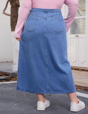 Fustă de blugi Shein Curve+, albastru