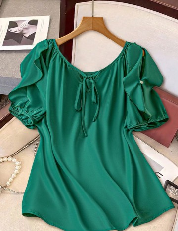 Cămașă cu mânecă scurtă Shein Curve+, verde