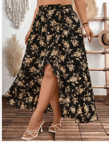 Fustă midi Shein Curve+, negru