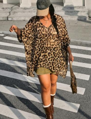 Cămașă cu mânecă scurtă Shein Curve+, mix culori