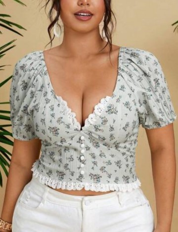 Cămașă cu mânecă scurtă Shein Curve+, verde