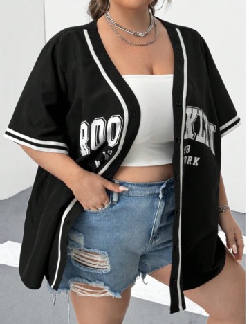 Cămașă cu mânecă scurtă Shein Curve+, negru