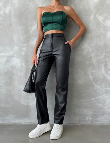 Pantaloni imitație din piele Shein, negru